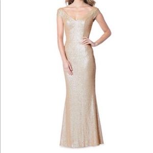 Bari Jay Floor Length Gold Sequin Gown